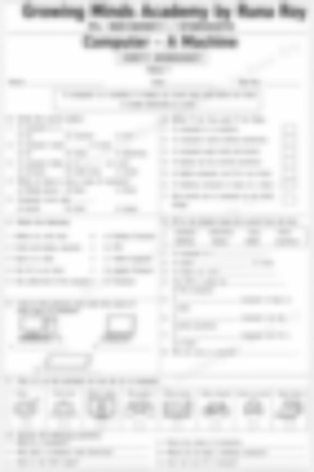 Class 1 Computer Worksheet: Machine - page 1 preview