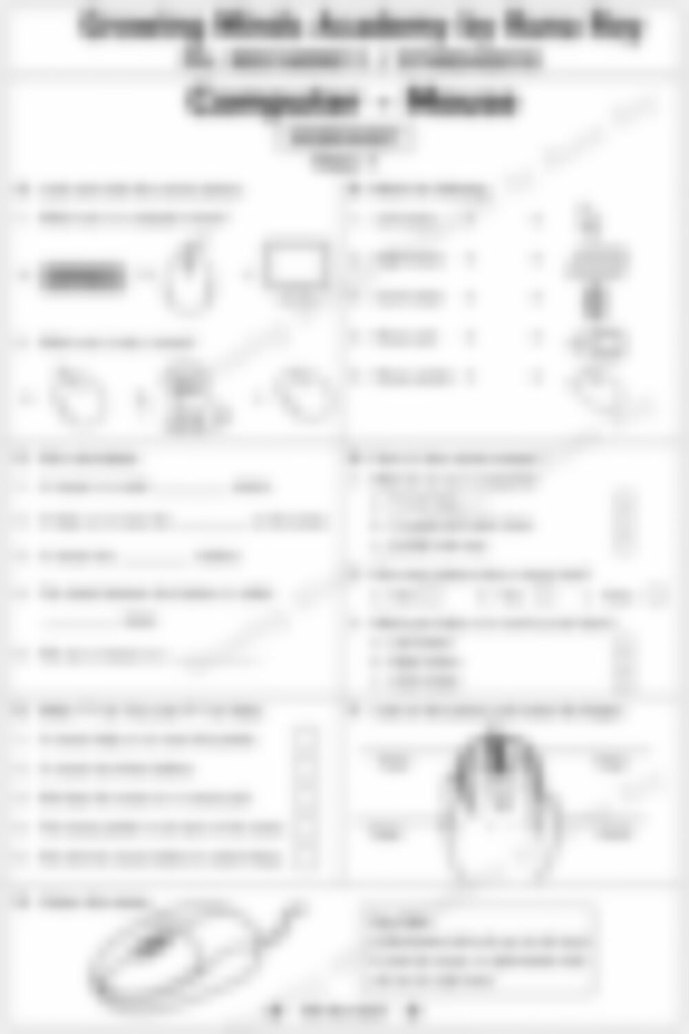 Class 1 Computer Worksheet: Mouse - page 1 preview