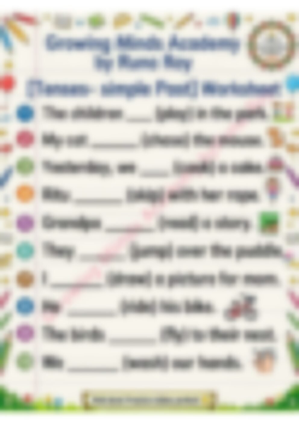 Class 1 English Grammar Worksheet: Mixed Grammar Practice - page 1 preview