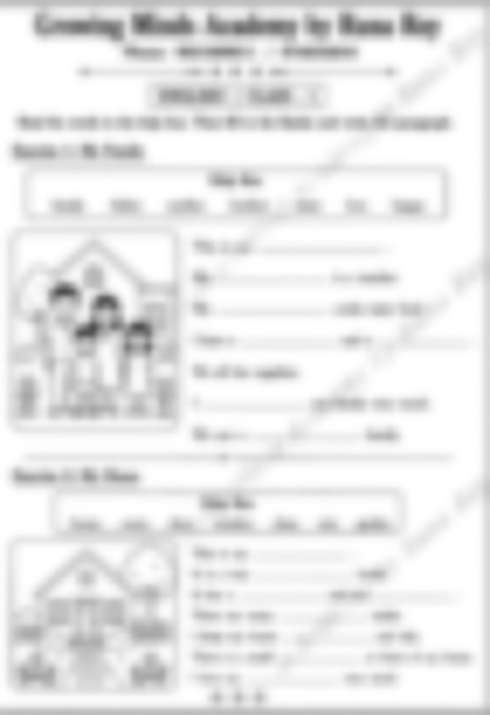 Class 1 English Grammar Worksheet: Paragraph Writing - page 1 preview
