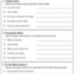 Class 1 English Grammar Worksheet: Punctuation and Capital Letters - page 1 preview