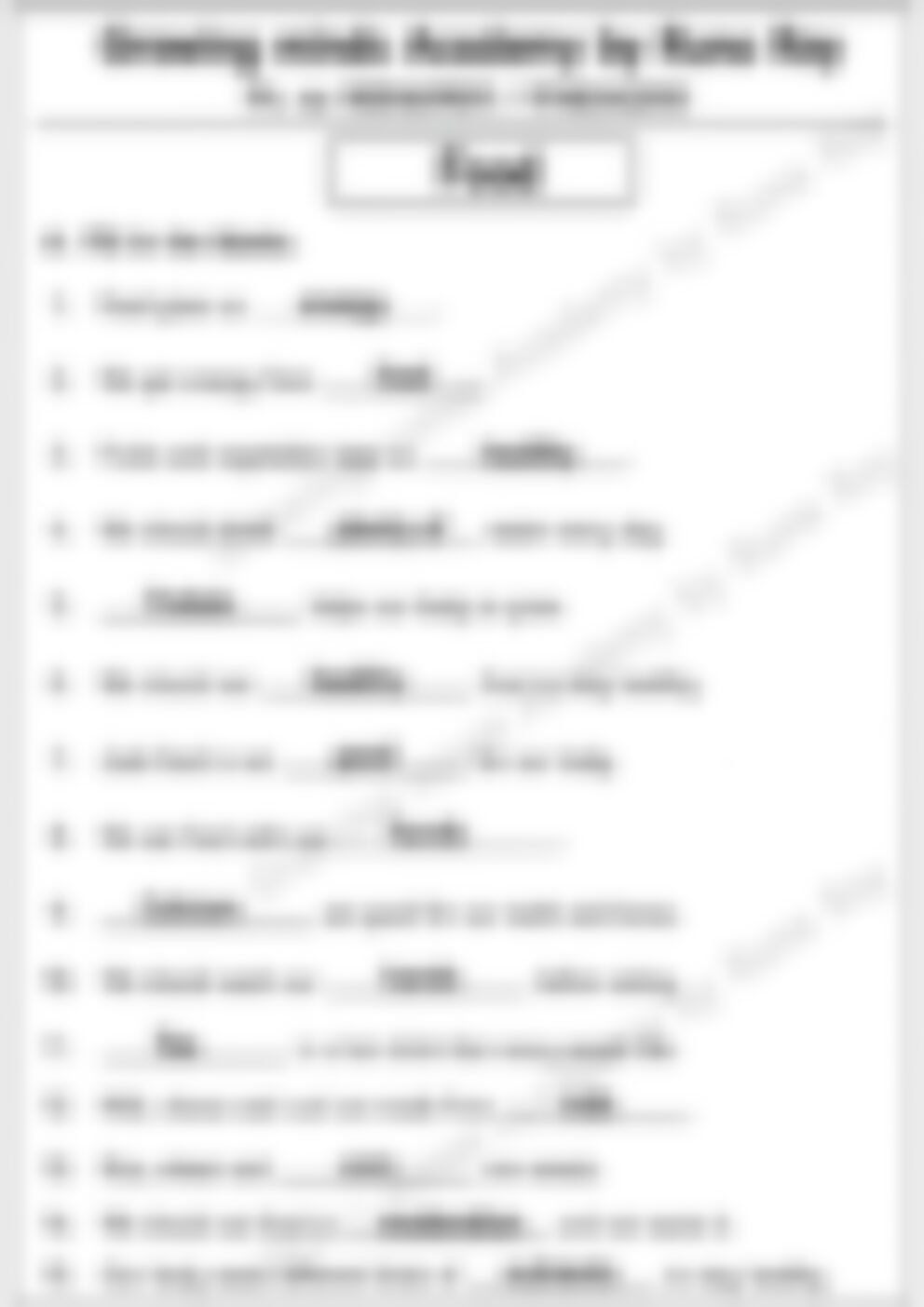 Class 1 EVS Worksheet: Food Practice - page 1 preview