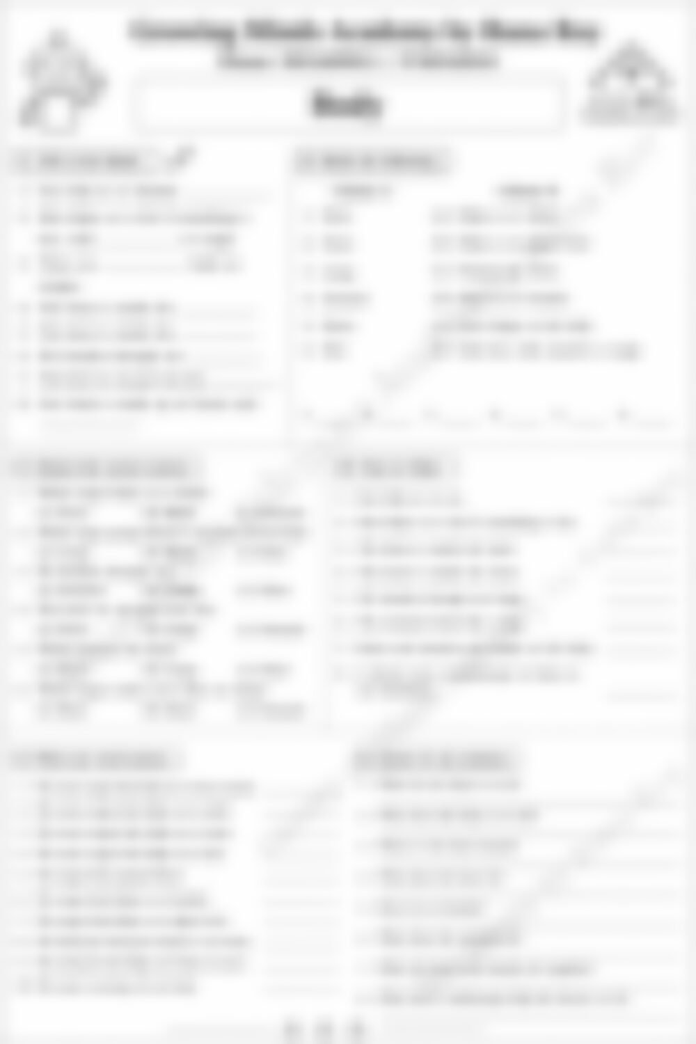 Class 1 EVS Worksheet: Human Body - page 1 preview