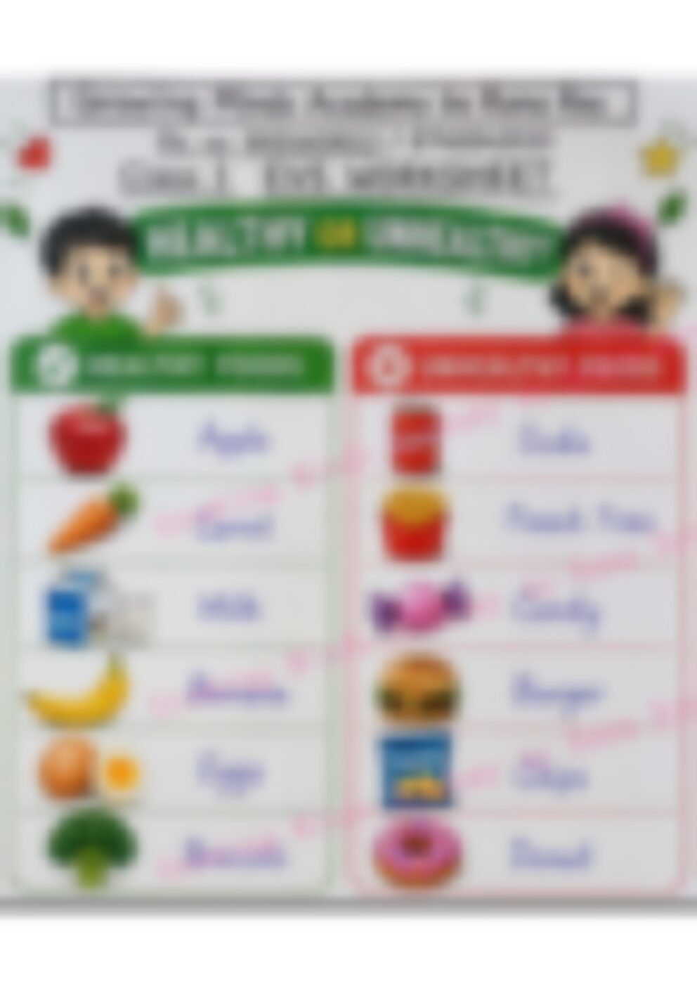 Class 1 EVS Worksheet: Our Food - page 1 preview