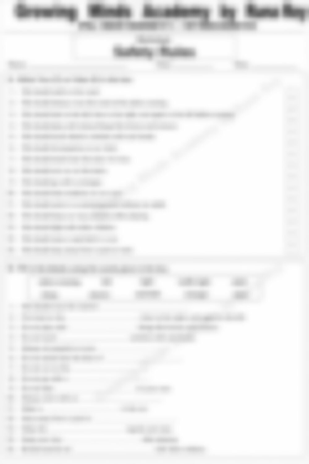 Class 1 EVS Worksheet: Safety Rules - page 1 preview