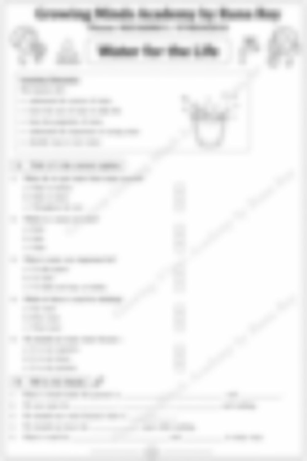 Class 1 EVS Worksheet: Water for Life - page 1 preview