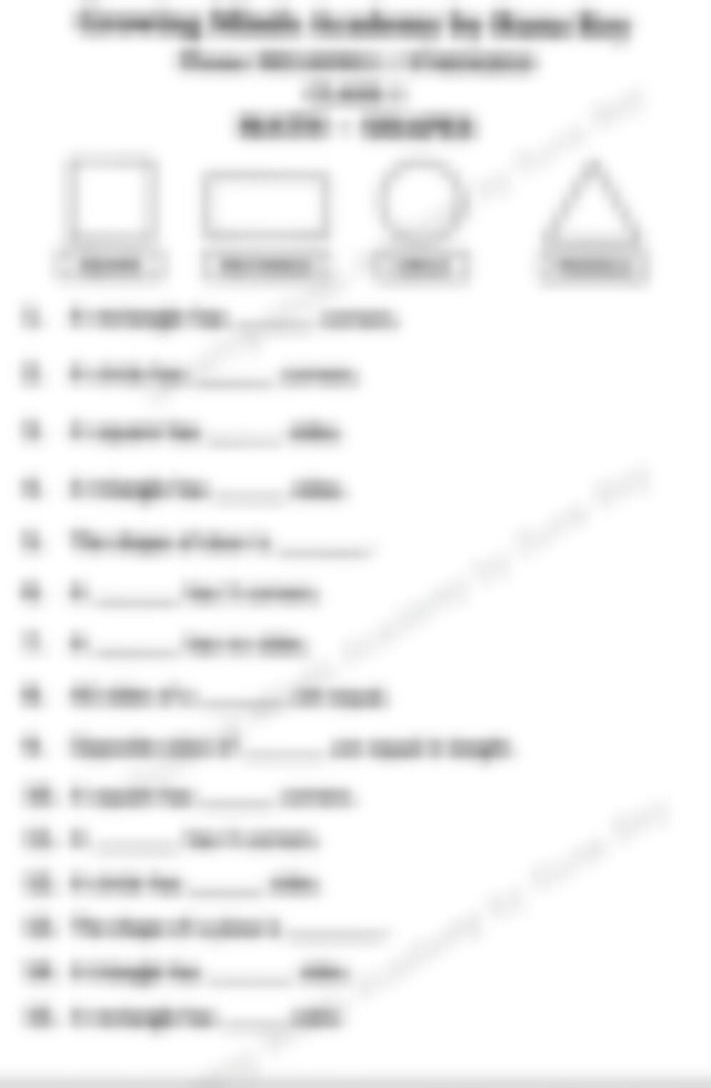 Class 1 Math Worksheet: Shapes - page 1 preview