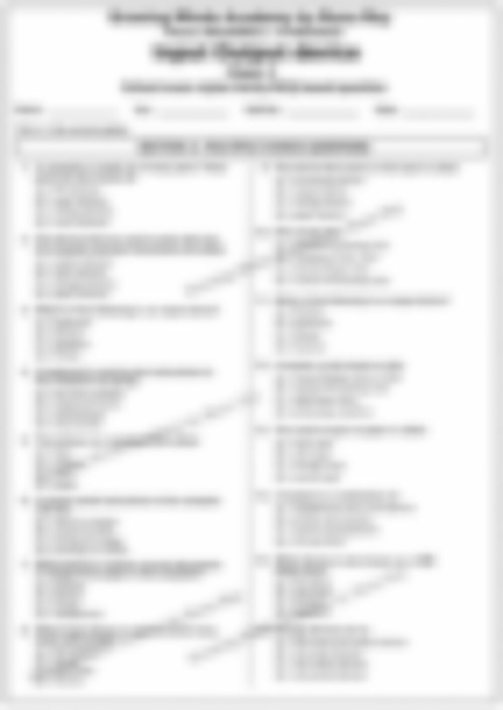 Class 2 Computer Worksheet: Input and Output Devices - page 1 preview