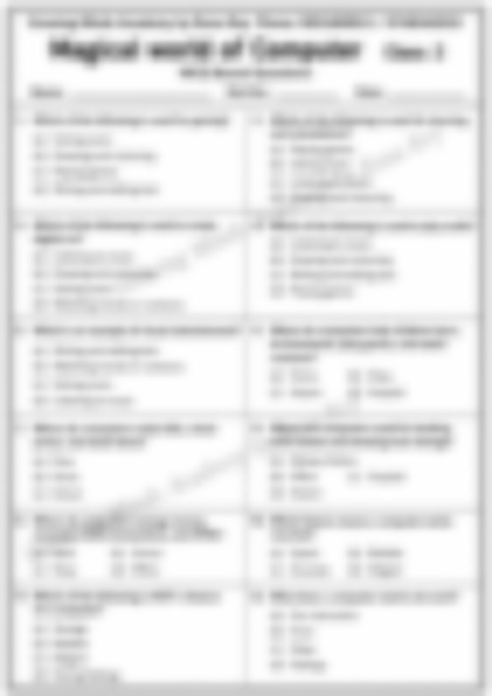Class 2 Computer Worksheet: Magical World of Computer - page 1 preview