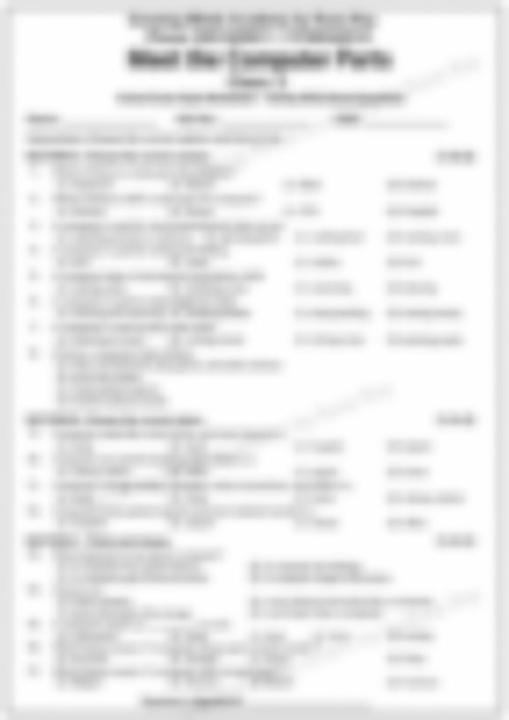 Class 2 Computer Worksheet: Meet the Computer Parts - page 1 preview
