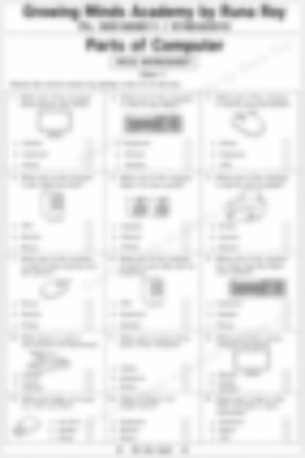 Class 2 Computer Worksheet: Part of Computer - page 1 preview