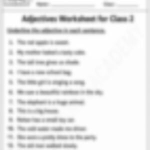 Class 2 English Grammar Worksheet: Adjectives - page 1 preview