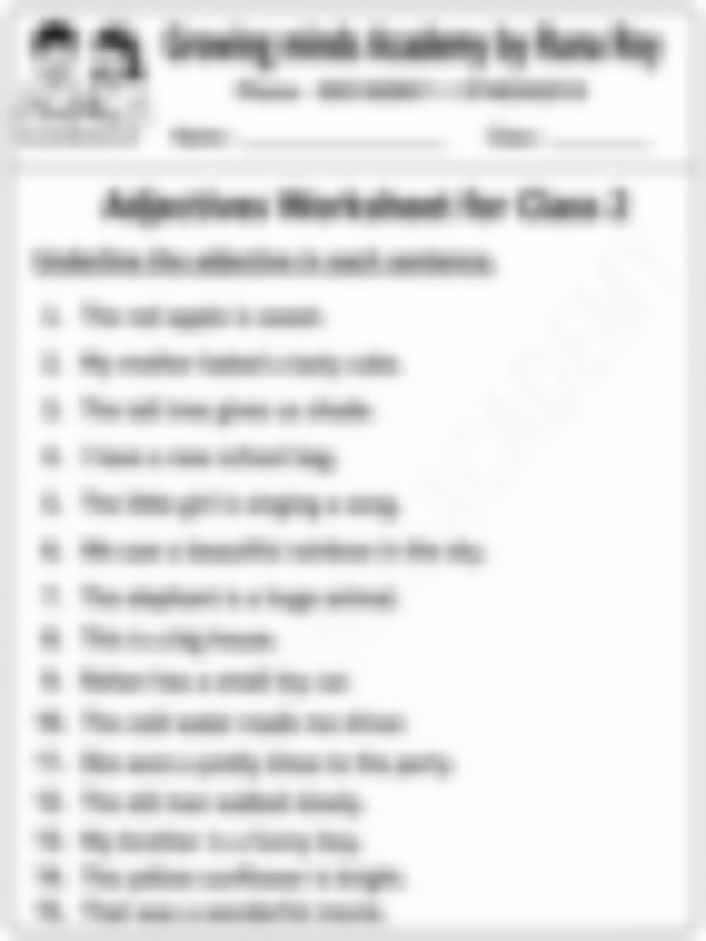 Class 2 English Grammar Worksheet: Adjectives - page 1 preview
