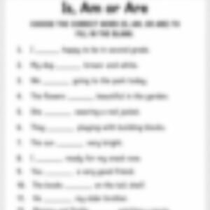 Class 2 English Grammar Worksheet: Am, Is or Are - page 1 preview