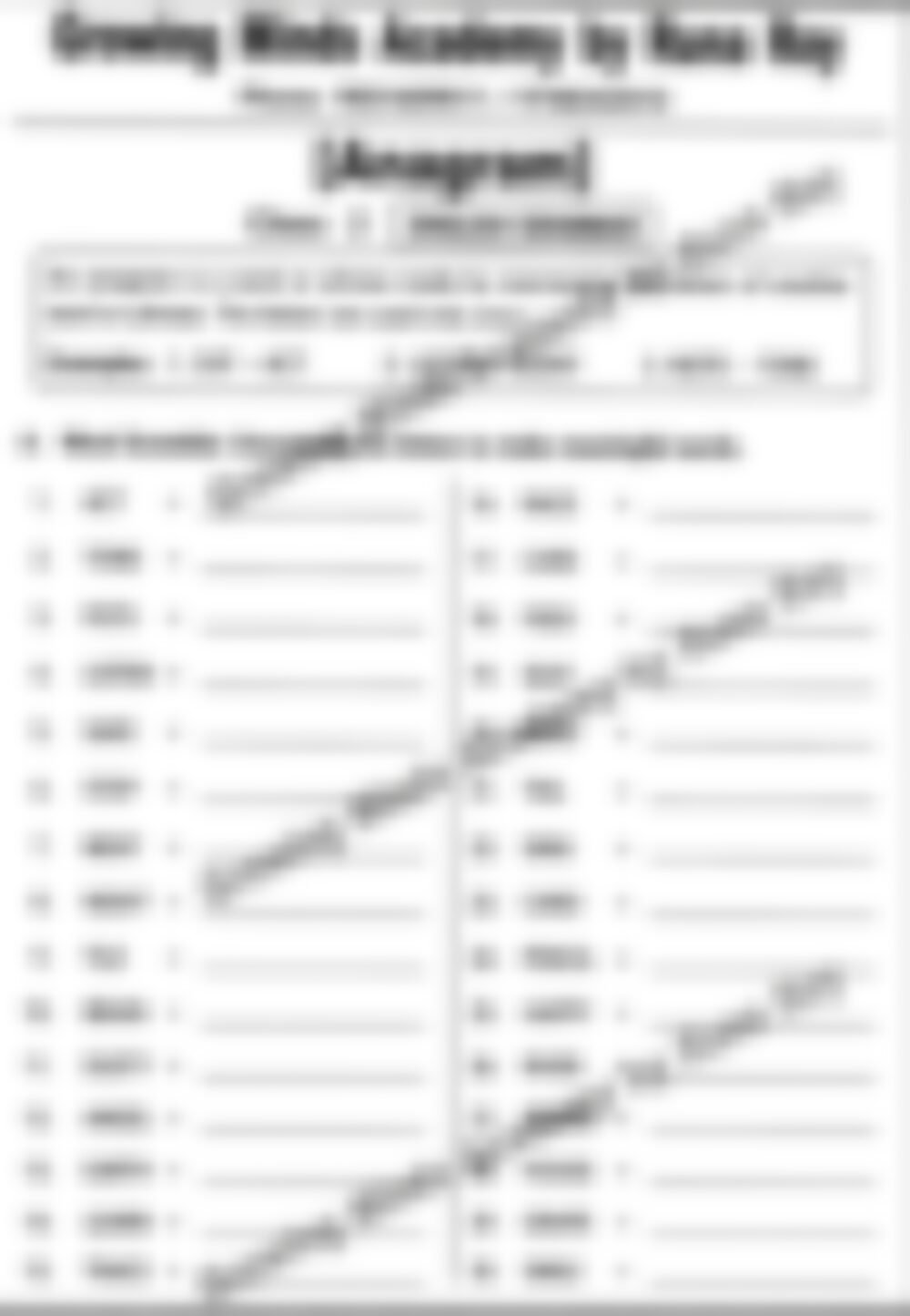 Class 2 English Grammar Worksheet: Anagrams - page 1 preview