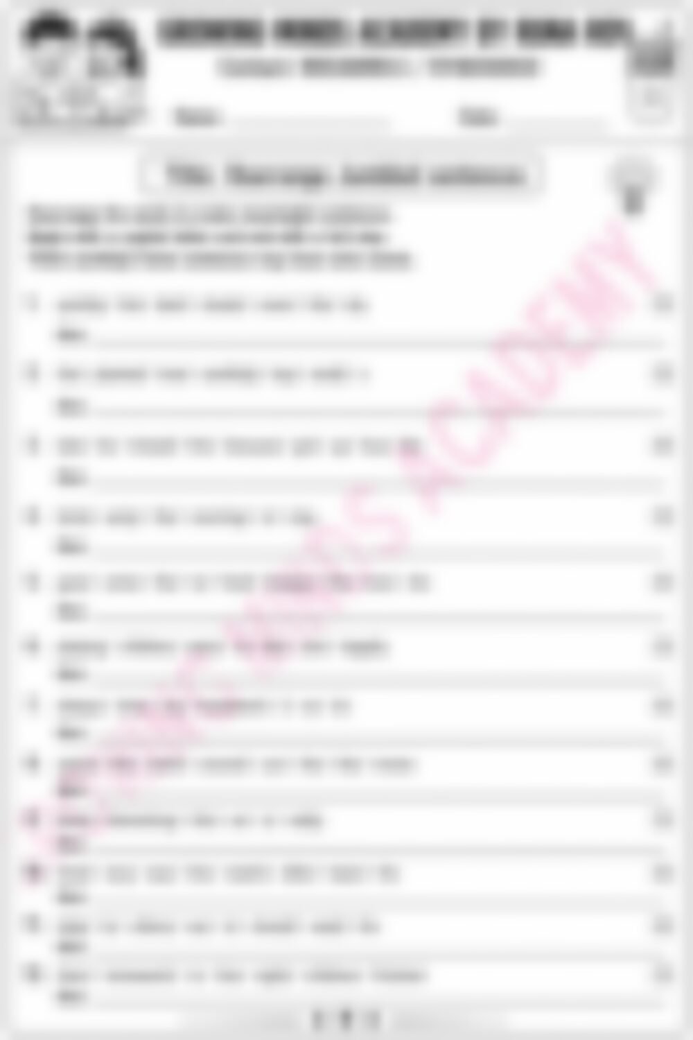 Class 2 English Grammar Worksheet: Jumbled Sentences - page 1 preview