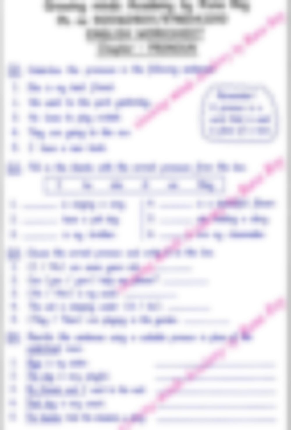 Class 2 English Grammar Worksheet: Pronouns (Set 1) - page 1 preview