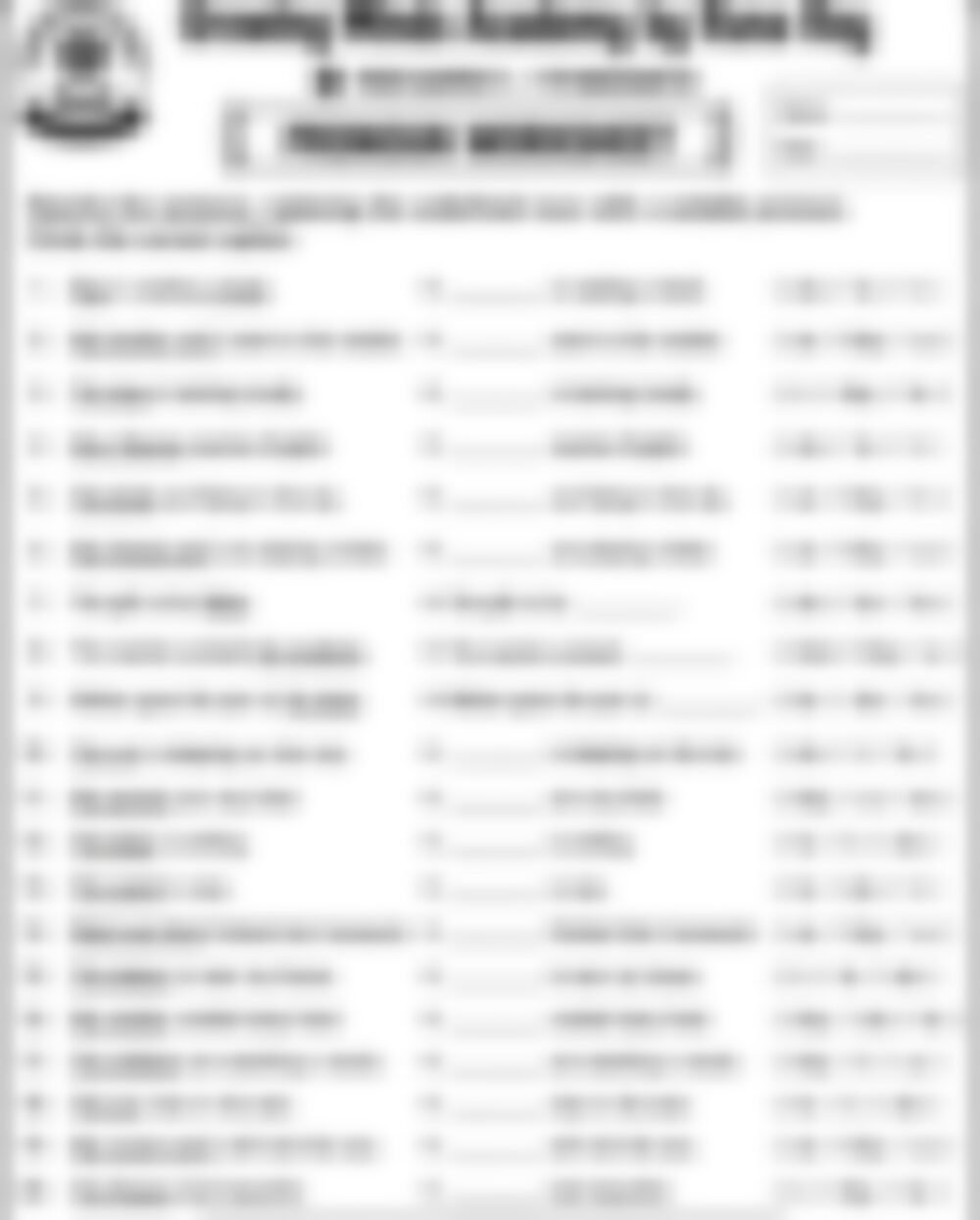 Class 2 English Grammar Worksheet: Pronouns (Set 2) - page 1 preview