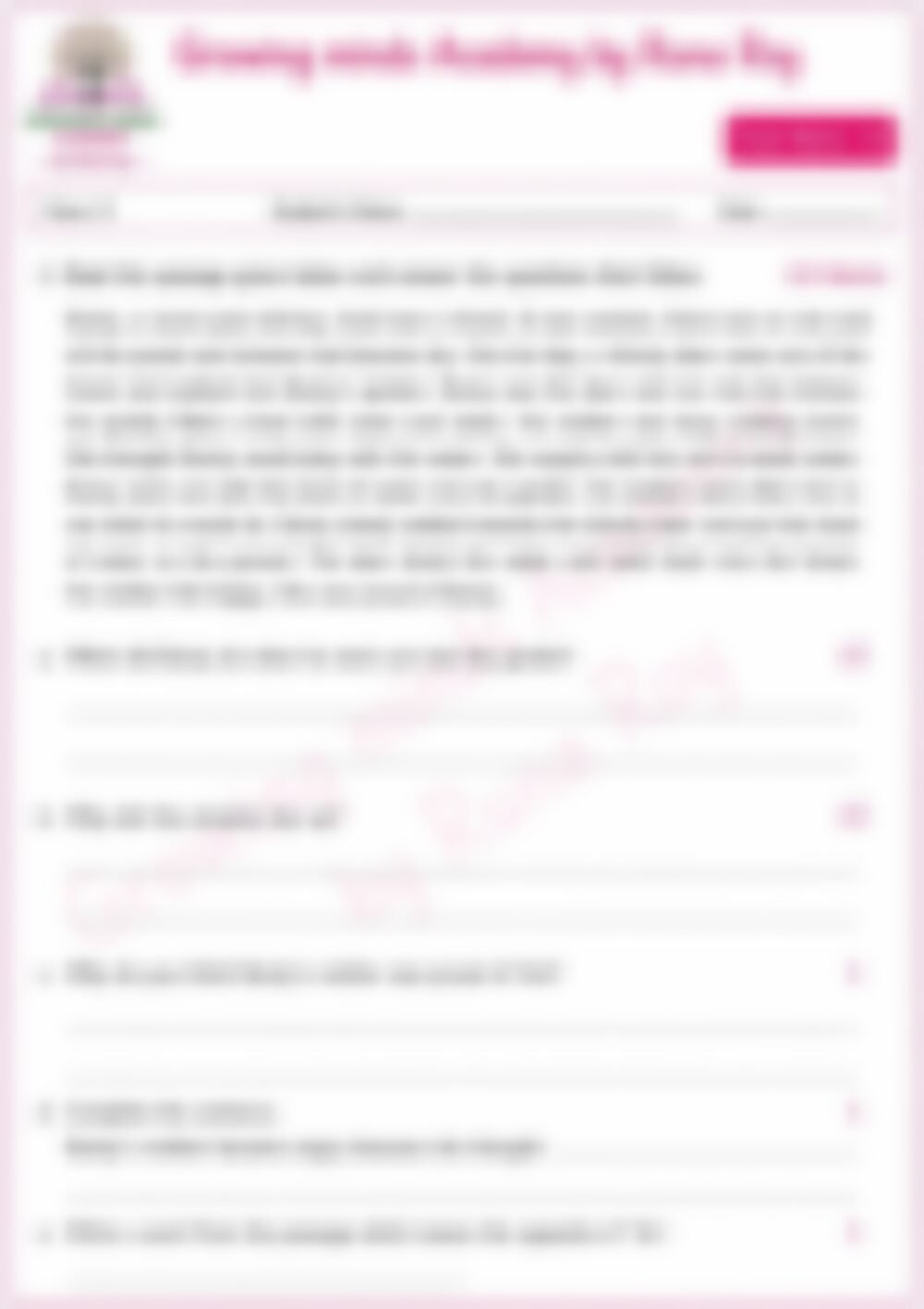 Class 2 English Grammar Worksheet: Reading Comprehension - page 1 preview