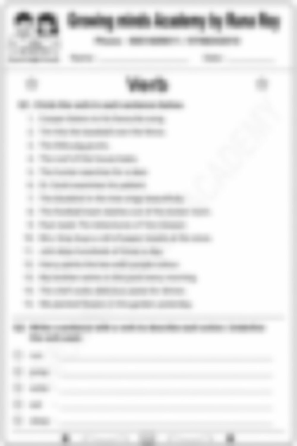 Class 2 English Grammar Worksheet: Verbs - page 1 preview