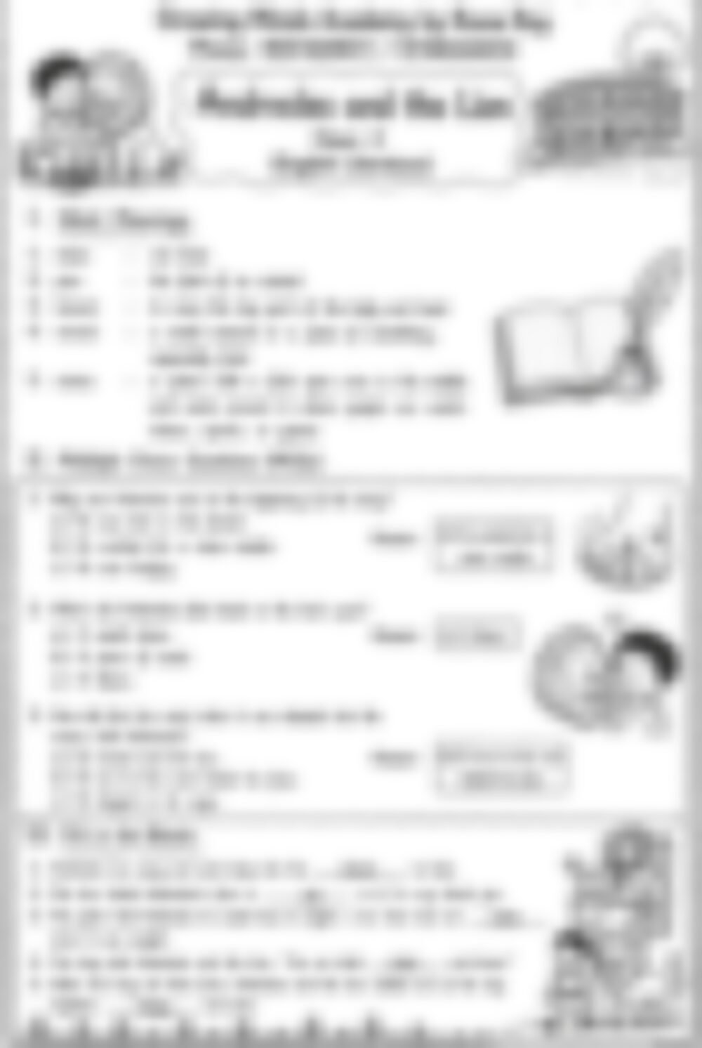 Class 2 English Literature Worksheet: Androcles and the Lion - page 1 preview