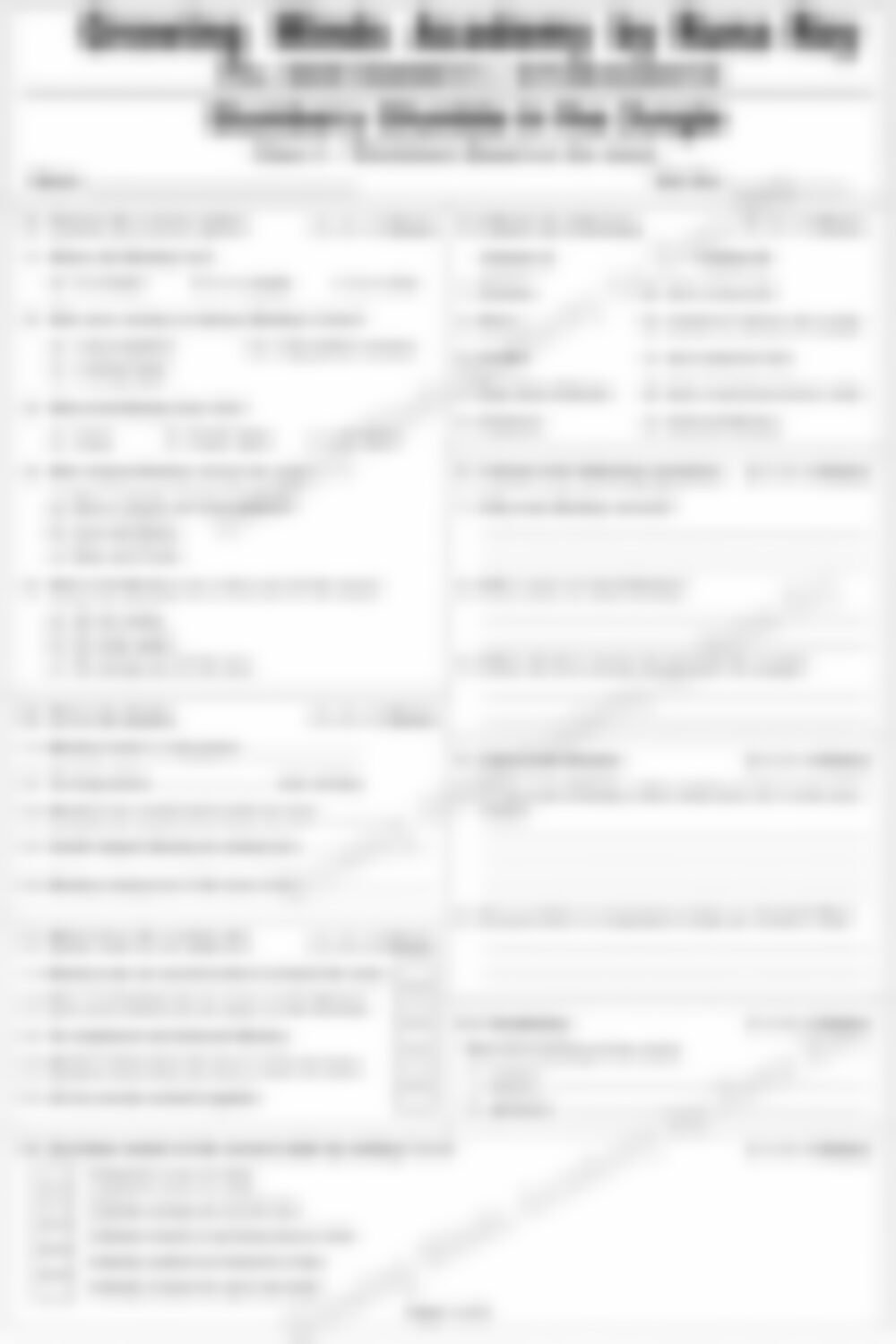 Class 2 English Literature Worksheet: Slumbery Stumble in the Jungle - page 1 preview