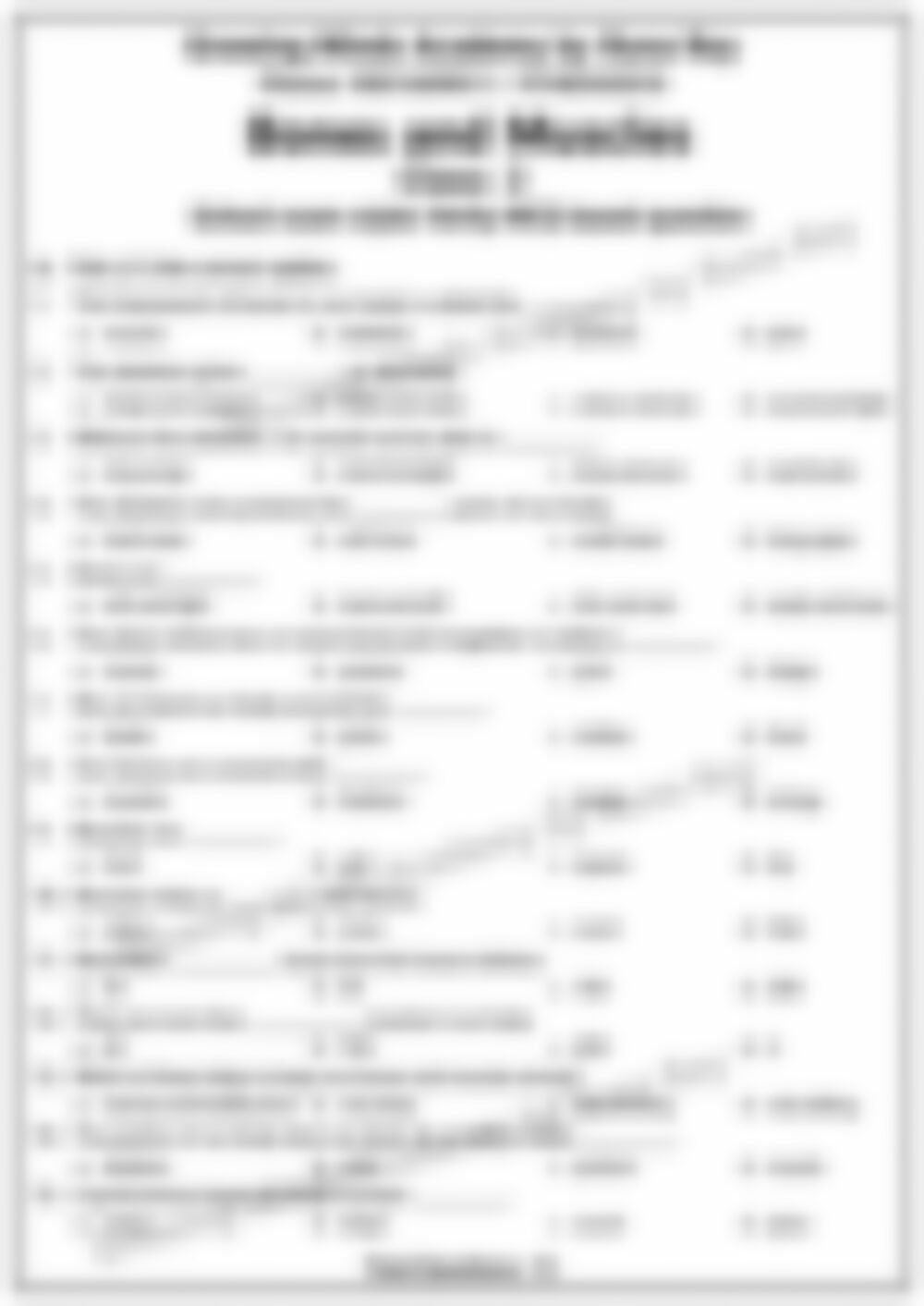 Class 2 EVS Worksheet: Bones and Muscles - page 1 preview