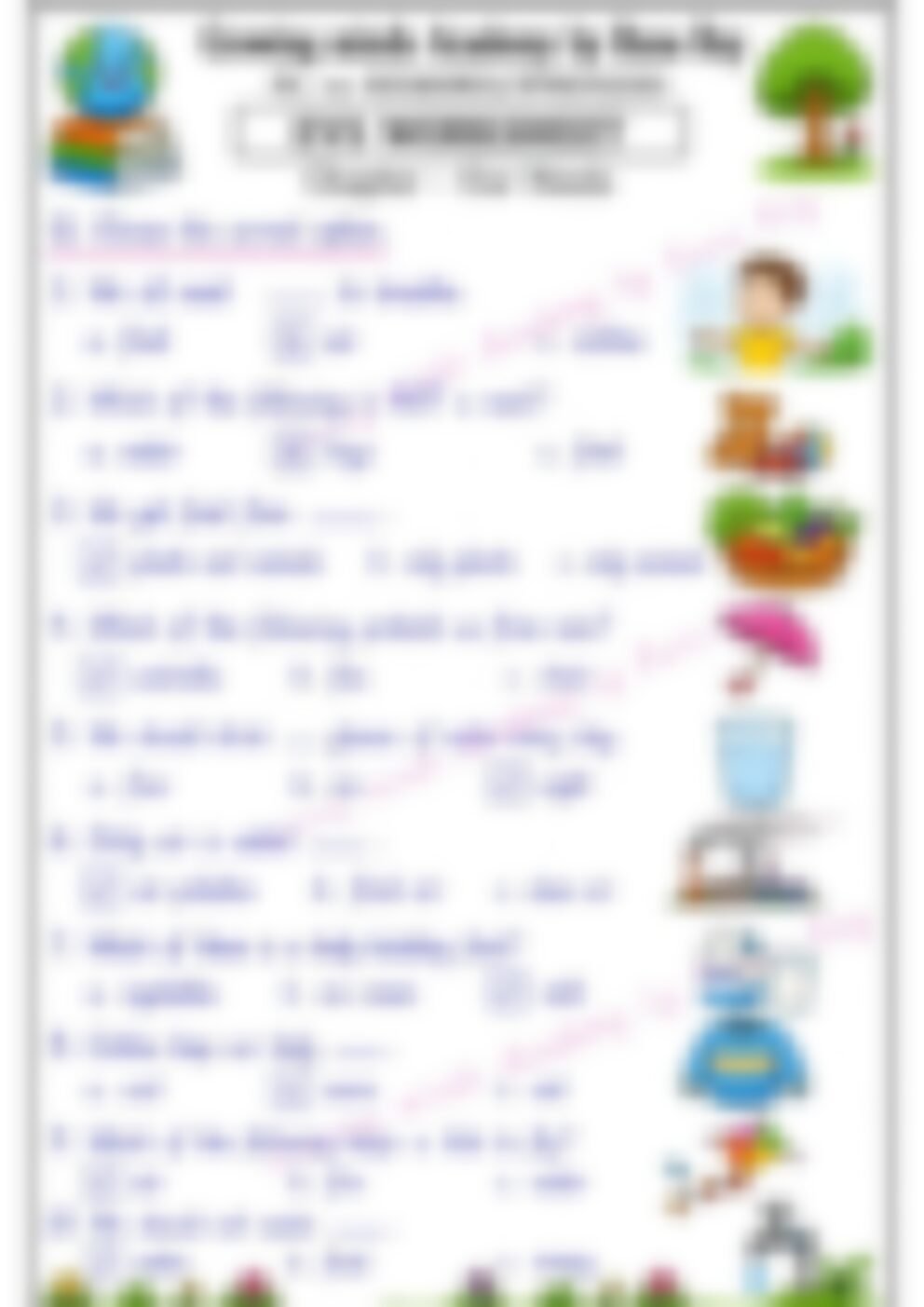 Class 2 EVS Worksheet: Our Needs - page 1 preview