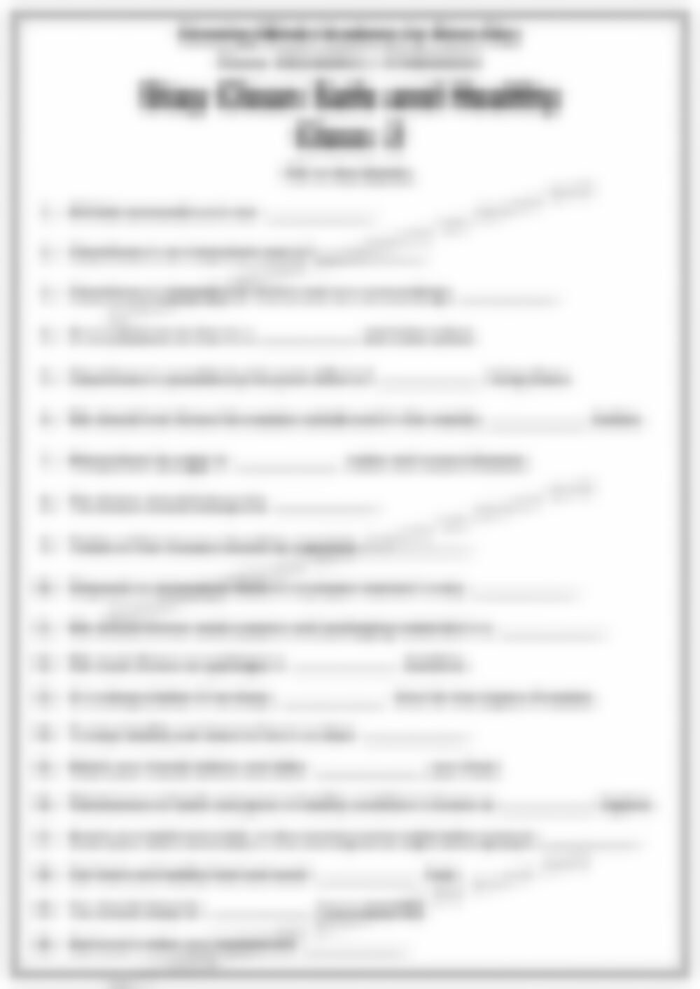 Class 2 EVS Worksheet: Stay Clean, Safe and Healthy (Set 2) - page 1 preview