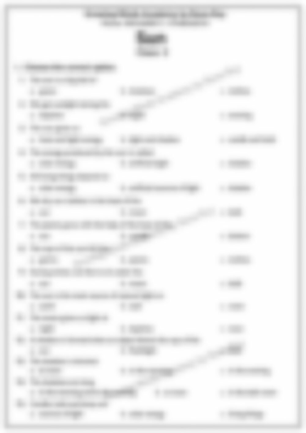 Class 2 EVS Worksheet: Sunlight and Shadow - page 1 preview