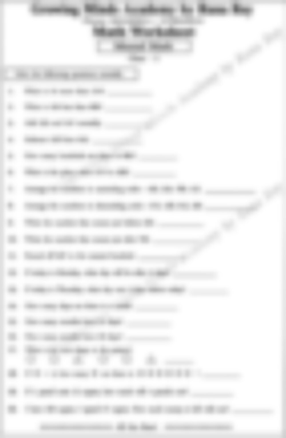 Class 2 Math Worksheet: Mental Math - page 1 preview