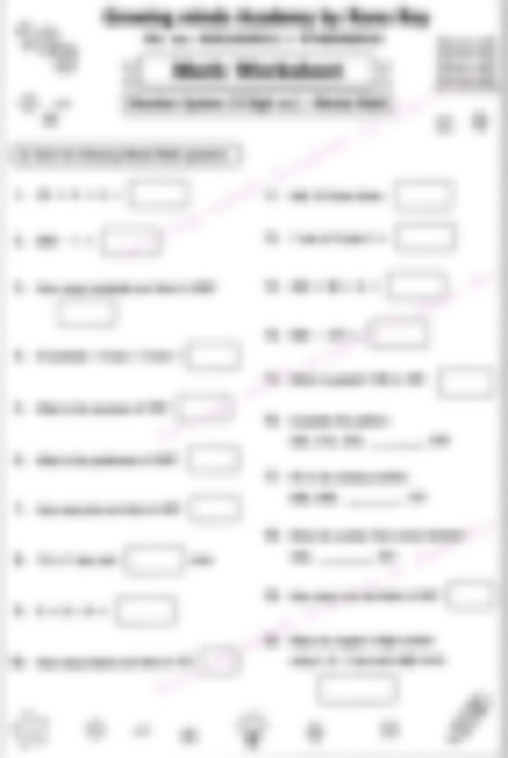 Class 2 Math Worksheet: Number System Mental Math - page 1 preview
