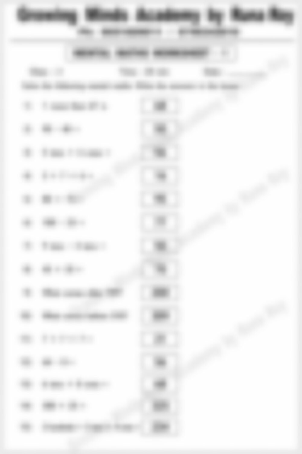 Class 2 Math Worksheet: Mental Maths - page 1 preview