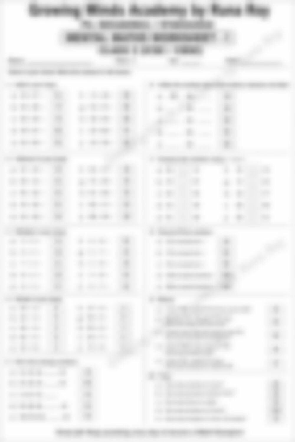 Class 2 Math Worksheet: Mental Maths (Set 1) - page 1 preview