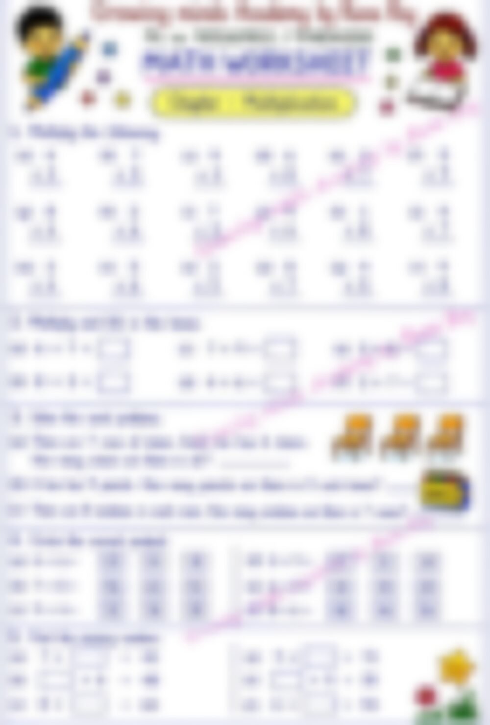 Class 2 Math Worksheet: Multiplication of 2-Digit Numbers - page 1 preview