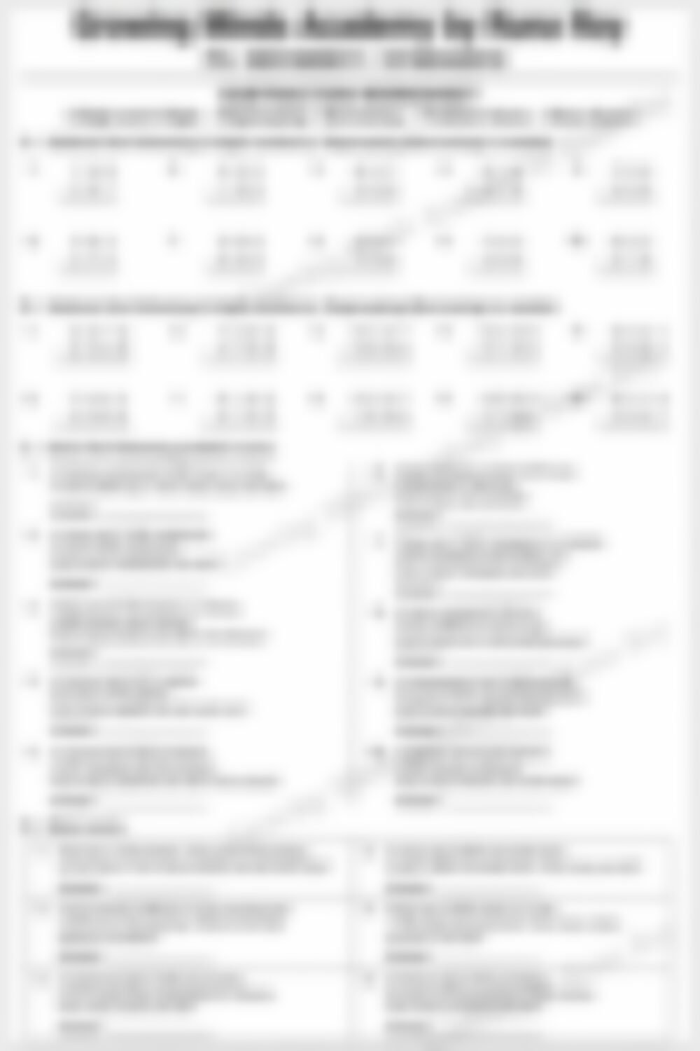 Class 2 Math Worksheet: Subtraction of 3 and 4-Digit Numbers - page 1 preview