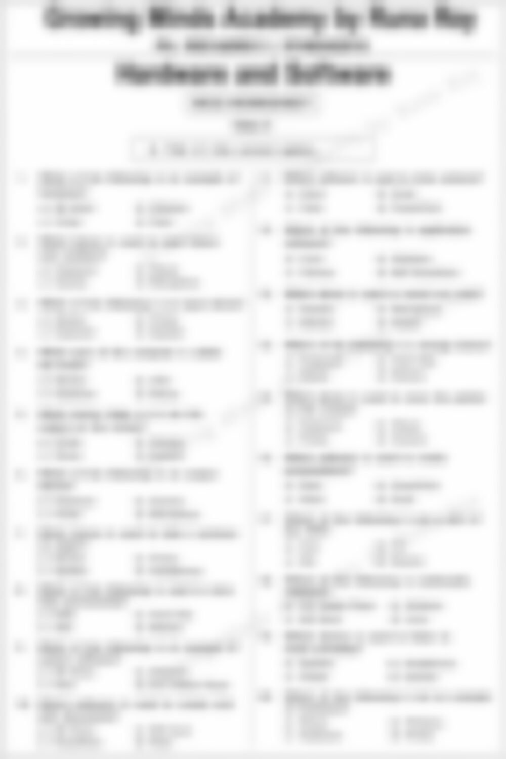 Class 3 Computer Worksheet: Hardware and Software - page 1 preview