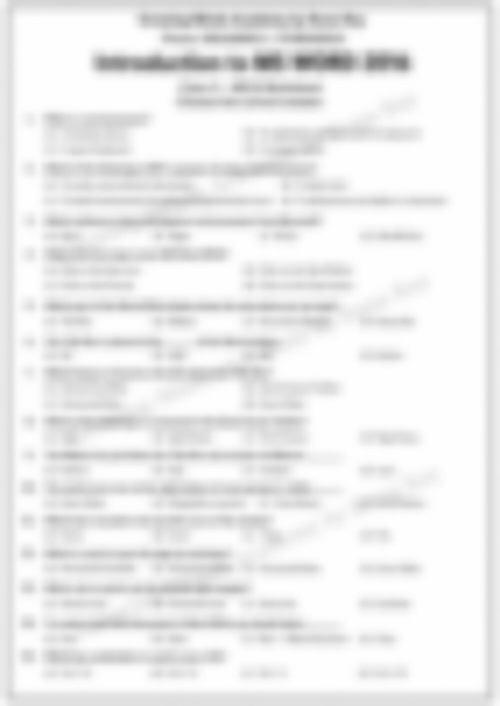 Class 3 Computer Worksheet: Introduction to MS WORD 2016 - page 1 preview