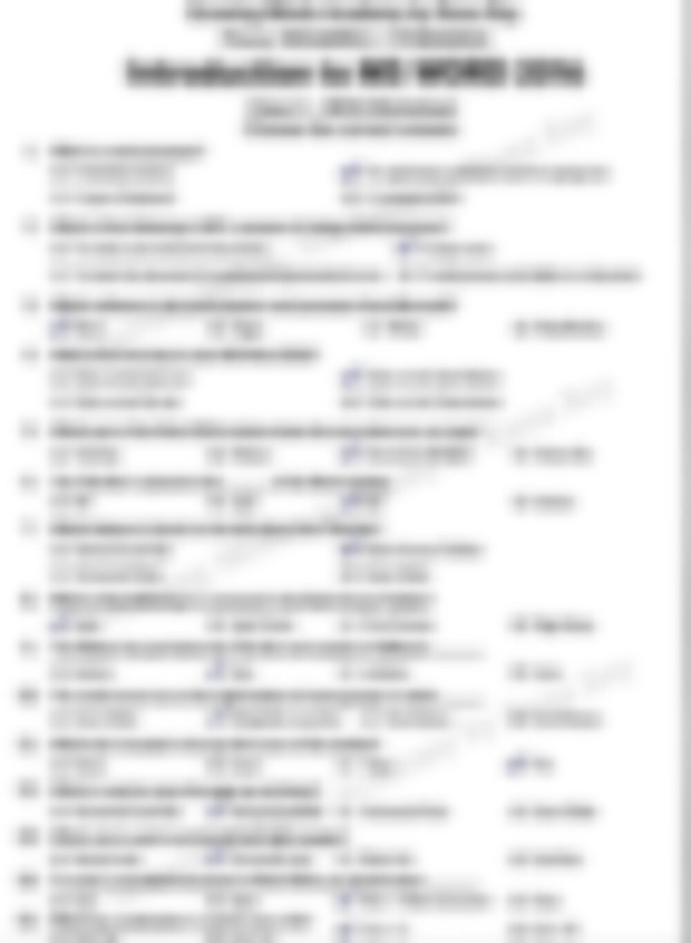 Class 3 Computer Worksheet: Introduction to MS Word 2016 - page 1 preview