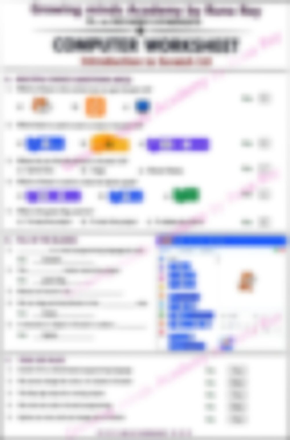 Class 3 Computer Worksheet: Introduction to Scratch 3 - page 1 preview