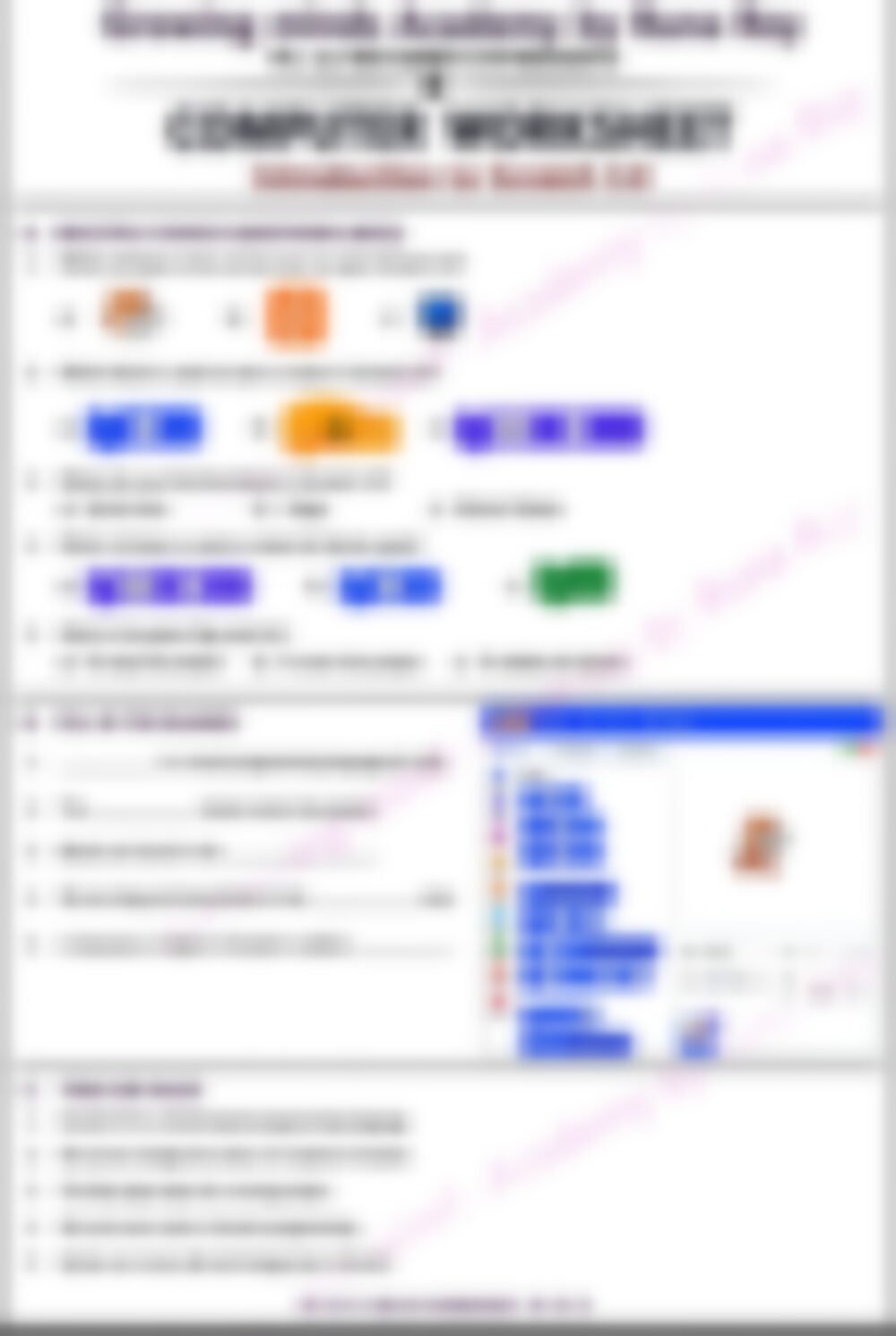 Class 3 Computer Worksheet: Introduction to Scratch 3.0 - page 1 preview