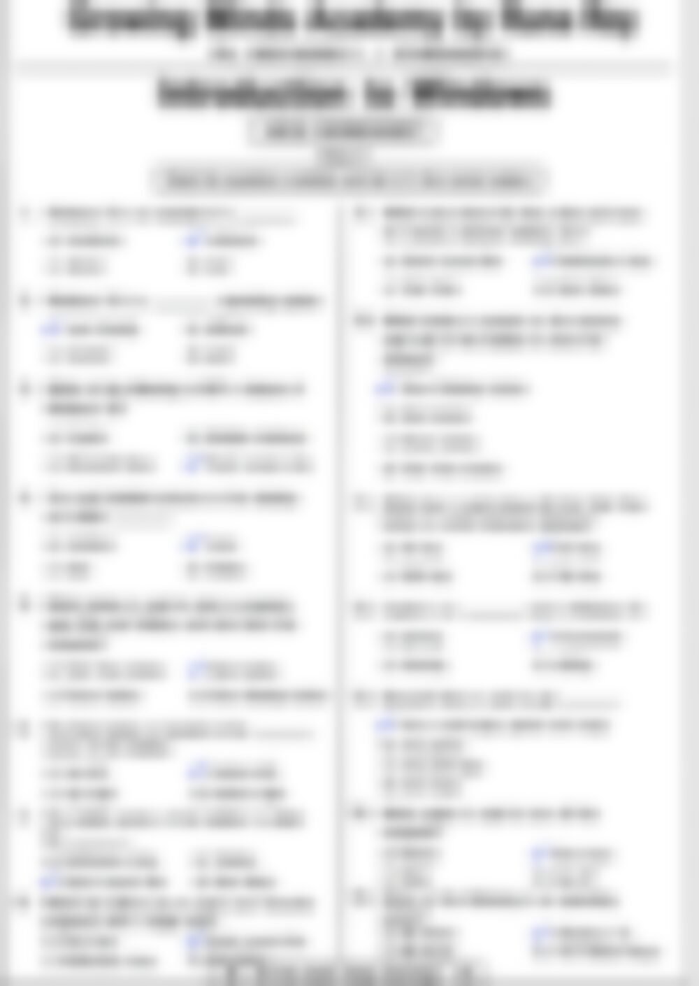 Class 3 Computer Worksheet: Introduction to Windows (Set 1) - page 1 preview