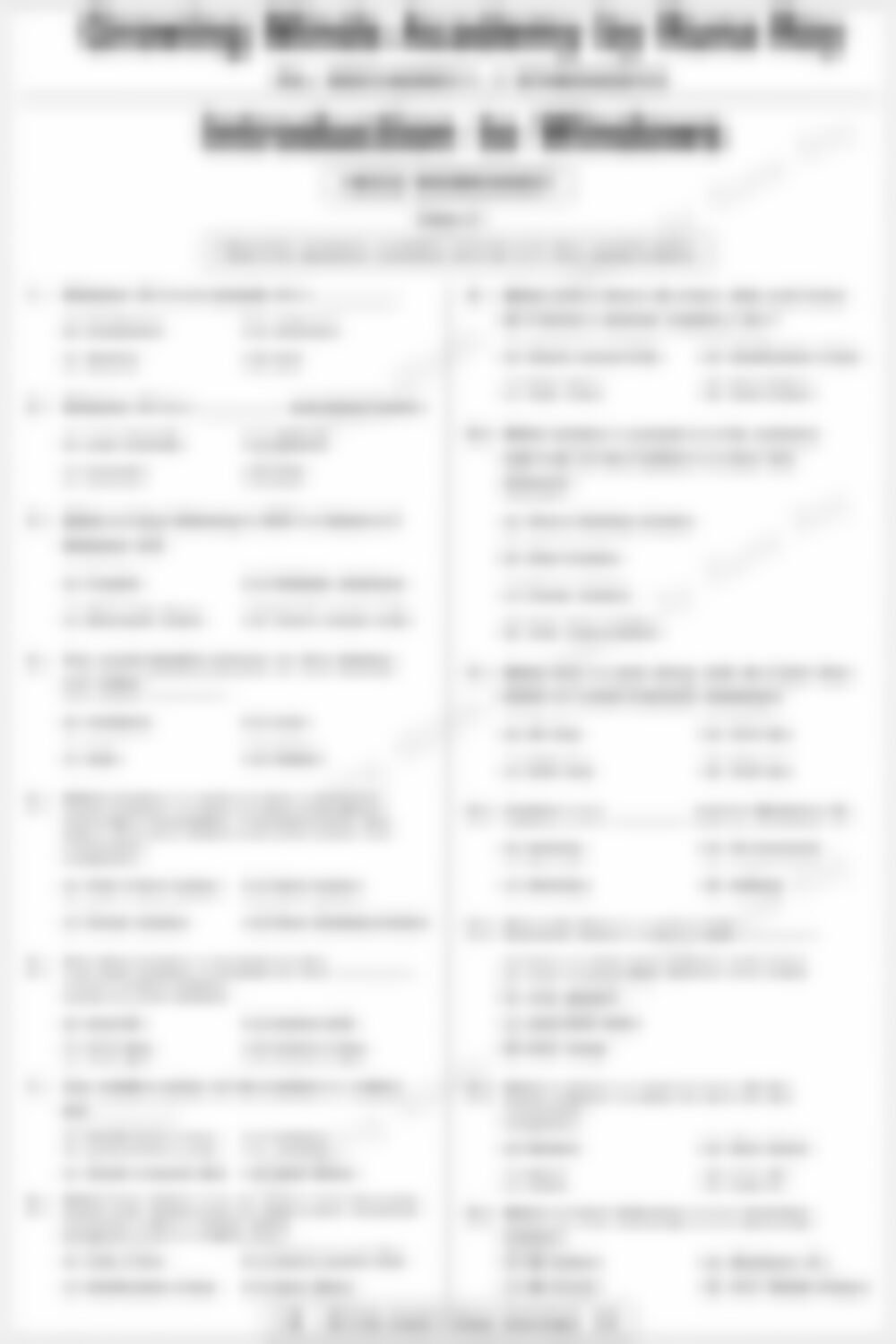 Class 3 Computer Worksheet: Introduction to Windows (Set 2) - page 1 preview