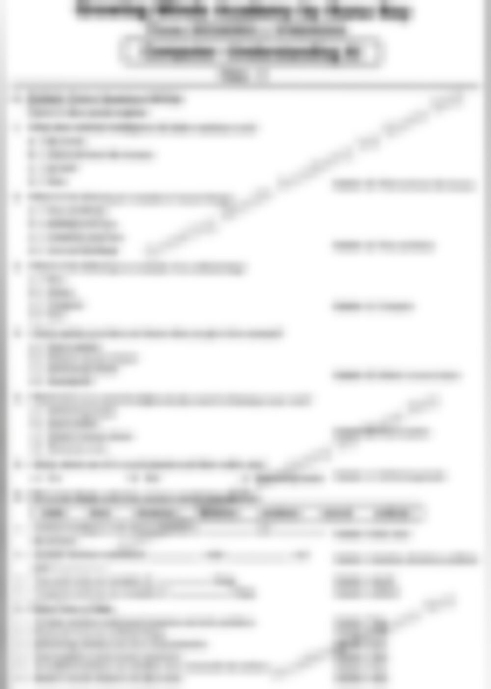 Class 3 Computer Worksheet: Understanding AI - page 1 preview