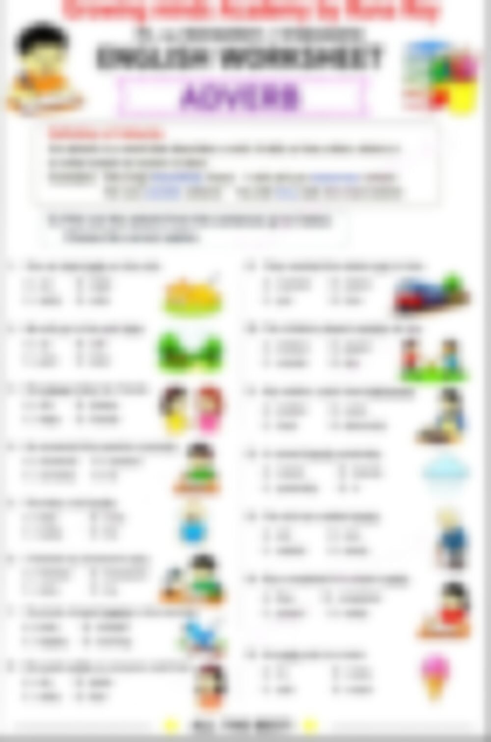 Class 3 English Grammar Worksheet: Adverbs - page 1 preview