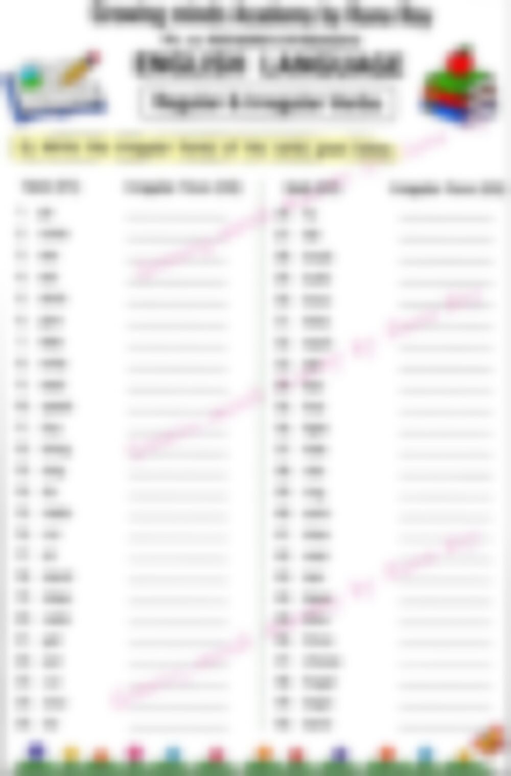 Class 3 English Grammar Worksheet: Regular, Irregular Verbs - page 1 preview