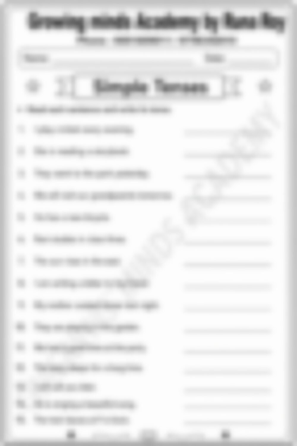 Class 3 English Grammar Worksheet: Simple Present Past Continuous - page 1 preview