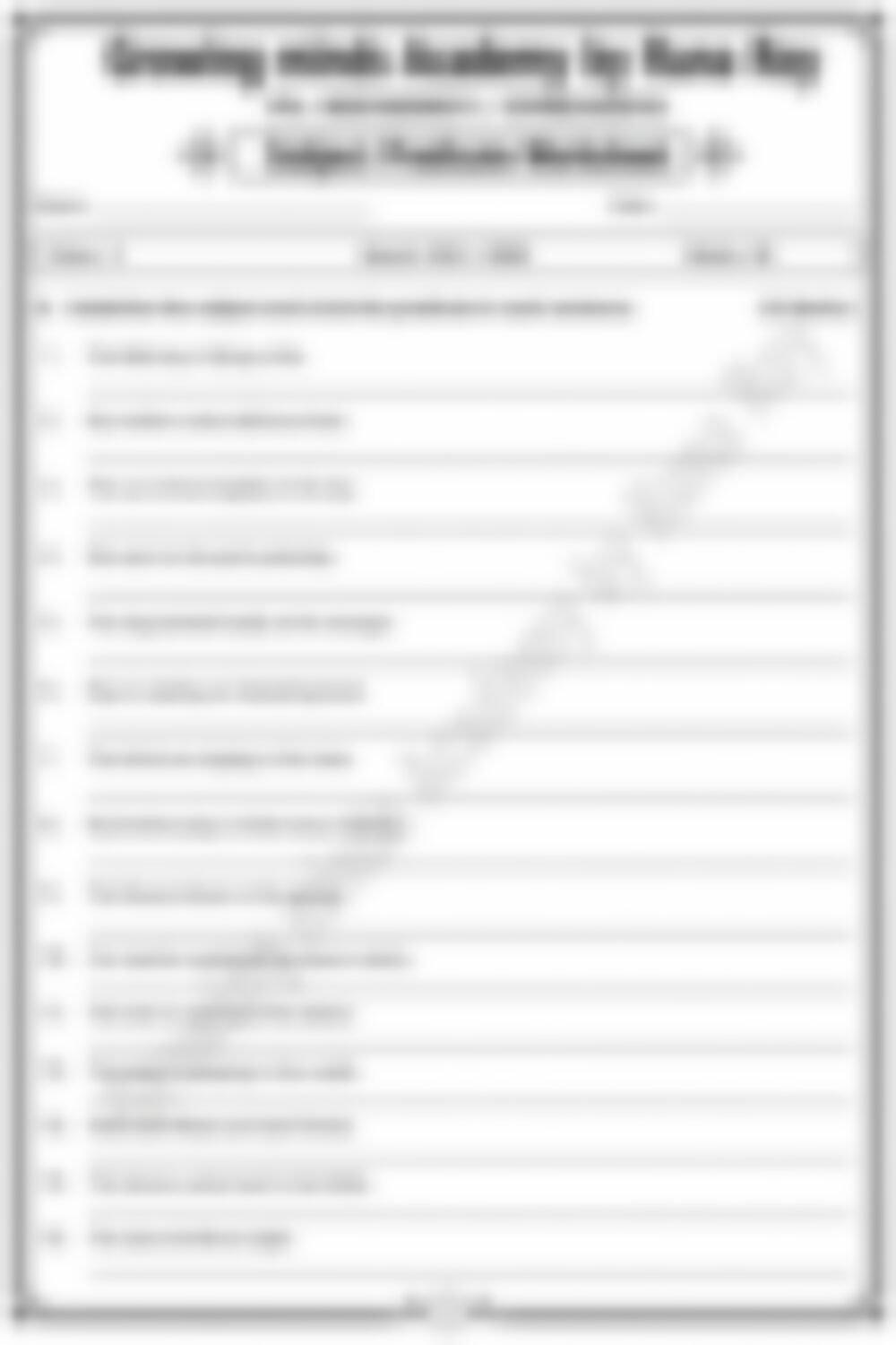 Class 3 English Grammar Worksheet: Subject Predicate - page 1 preview