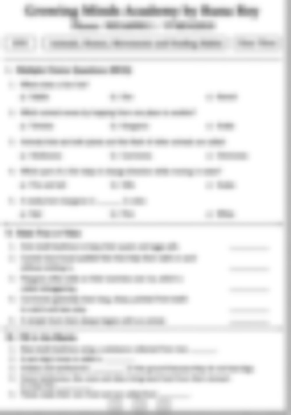 Class 3 EVS Worksheet: (animal - Homes, Movement, Feeding Habits) - page 1 preview