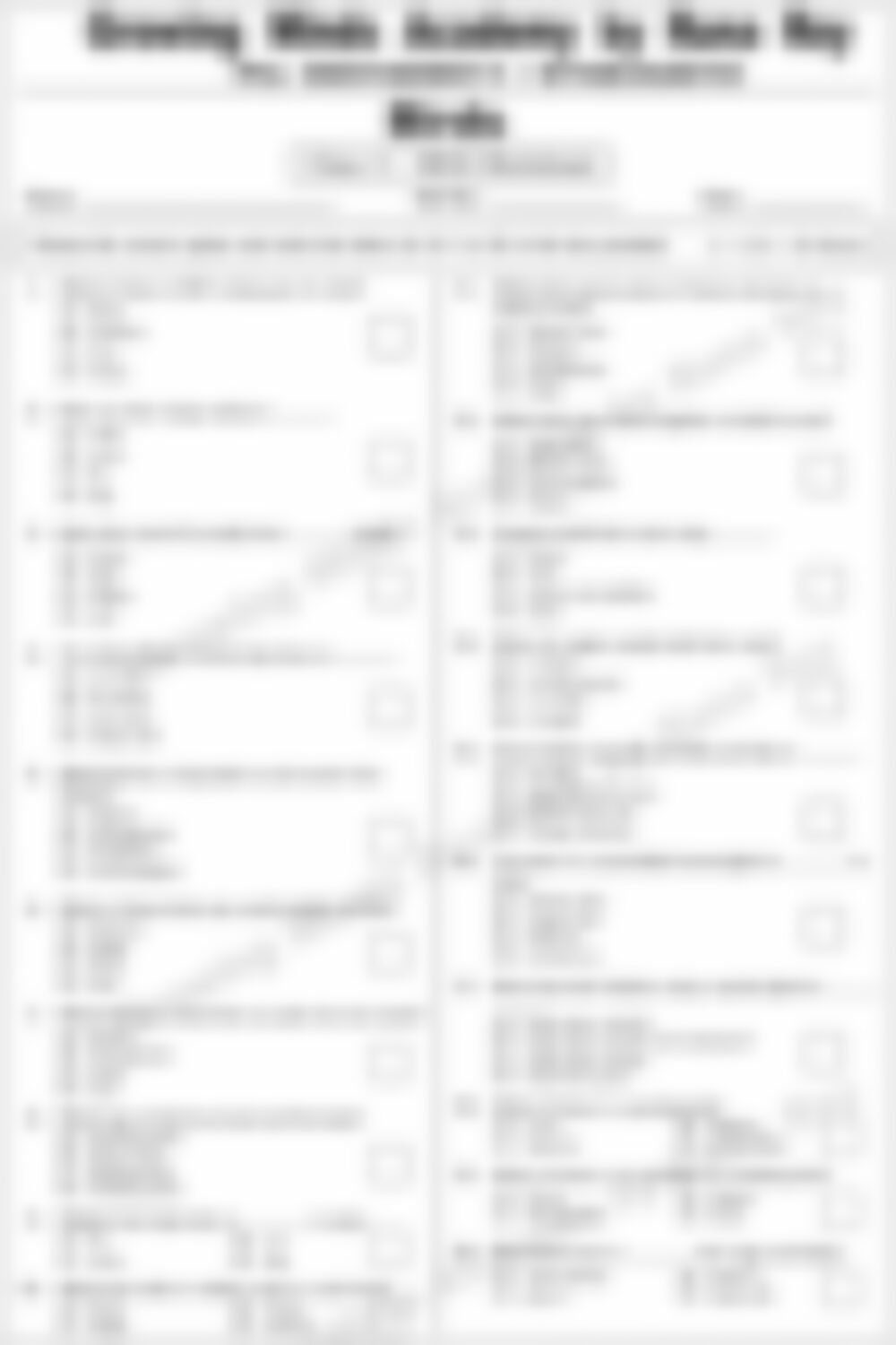 Class 3 EVS Worksheet: Birds - page 1 preview